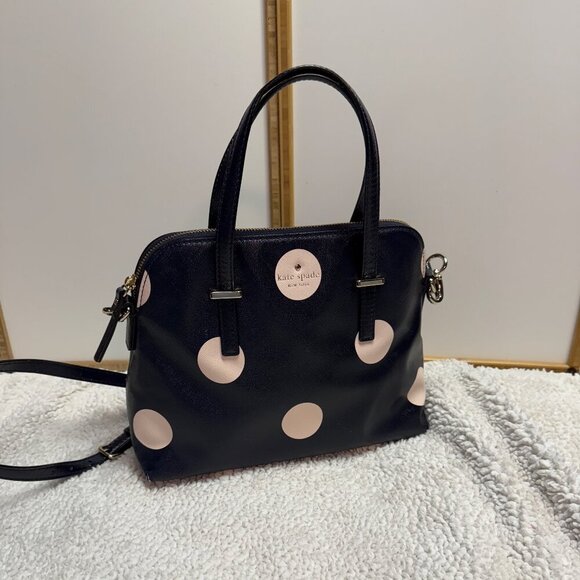 kate spade new york Crossbody Bag Navy w/ Pale Pink Dots Preloved - Picture 1 of 16